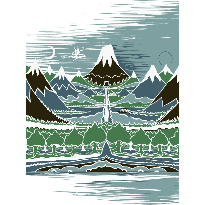 A Halflings journey on a mountain path through an elven wood in the style of J.R.R.TolkienT.png