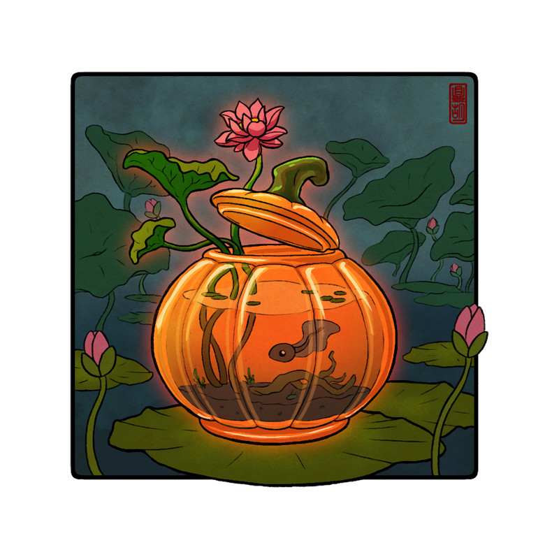 glass pumpkin tadpole fish tank art .png