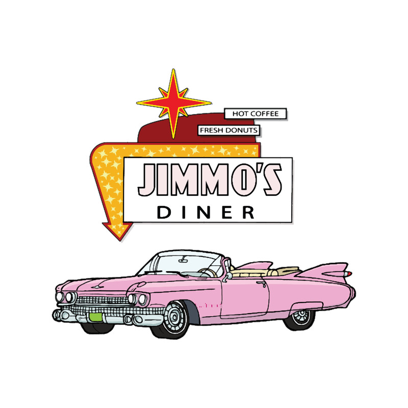 Jimmos American Diner Sign With Pink Cadillac 1950s Nostalgia.png