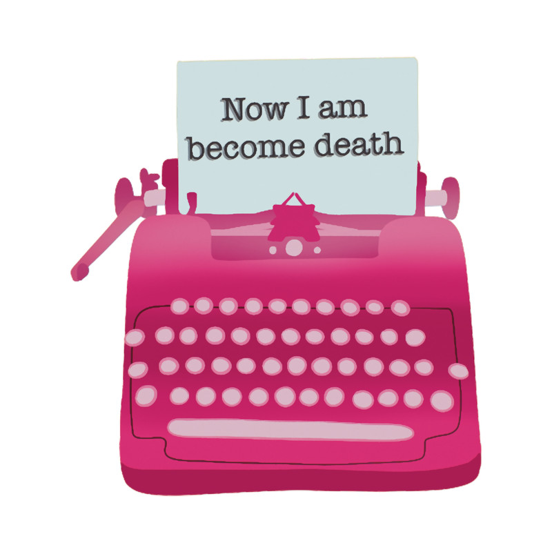 Barbie Barbenheimer Now I Am Become Death Typewriter.png