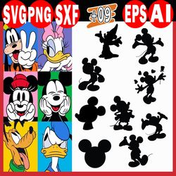 mickey mouse silhouette svg bundle, mickey mouse silhouette, mickey and friends svg, png, minnie mouse svg