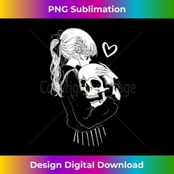 Creepy Cute Anime Schoolgirl Cuddles Skeleton Skull Dark Art - Sophisticated PNG Sublimation File - Channel Your Creative Rebel