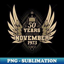 vintage 1973 50th birthday november angel wings - ready to print sublimation file