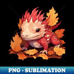 autumn axolotl colorful leaves and dragon motif in mexican - stylish graphic t-shirt png