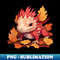 Autumn Axolotl Colorful Leaves and Dragon Motif in Mexican - Stylish Graphic T-Shirt PNG