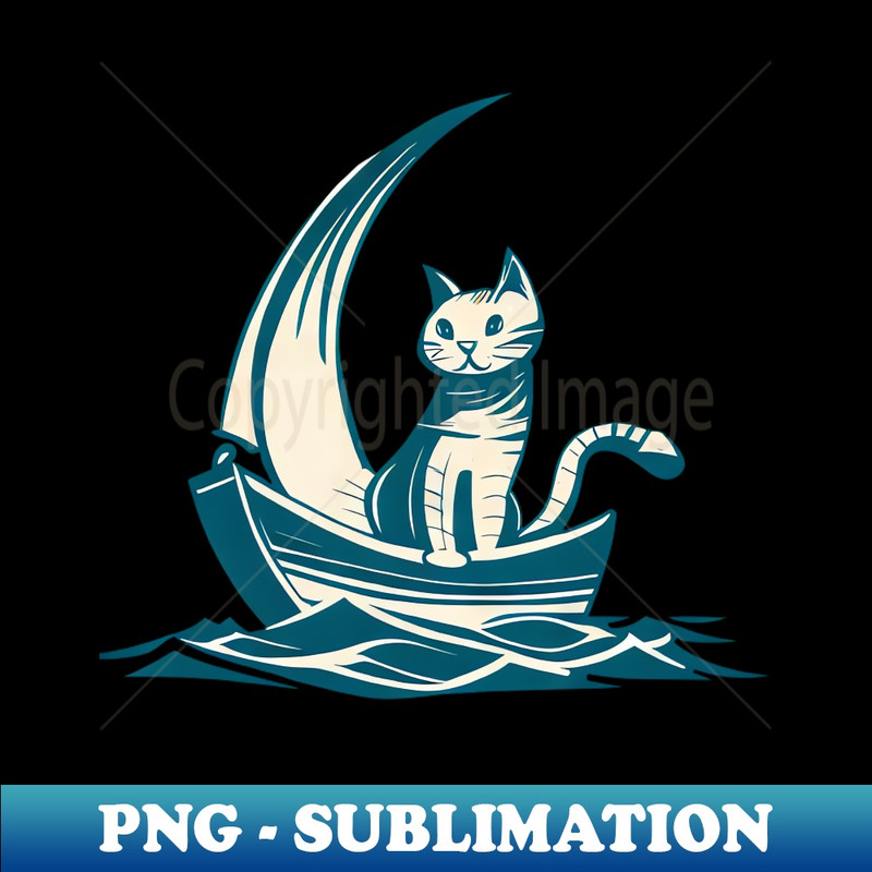 Abstract Minimalist Art - Cat on Boat Design - Graphic Design T-Shirt PNG