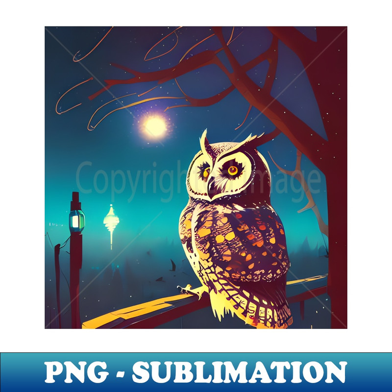 owl on the edge of the woods - Fun T-Shirt Design PNG
