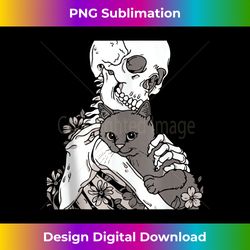 skeleton holding cat funny halloween skull men women kids tank top - minimalist sublimation digital file - chic, bold, and uncompromising