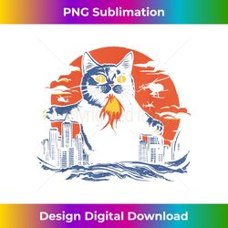 retro japanese catzilla sunset funny cute monster cat art - vibrant sublimation digital download - craft with boldness and assurance