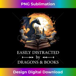 easily distracted by dragon and books nerds bookworm reading - sublimation-optimized png file - animate your creative concepts