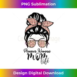 womens pioneer woman mom life messy bun leopard sunglasses v-neck - sleek sublimation png download - customize with flair