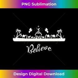 beautiful christian nativity jesus manger and angels believe long sl - artisanal sublimation png file - access the spectrum of sublimation artistry