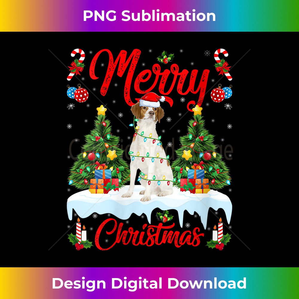 MY-20231219-16525_Womens Lights Xmas Tree Santa Brittany Spaniel Dog Christmas V-Neck 1180.jpg