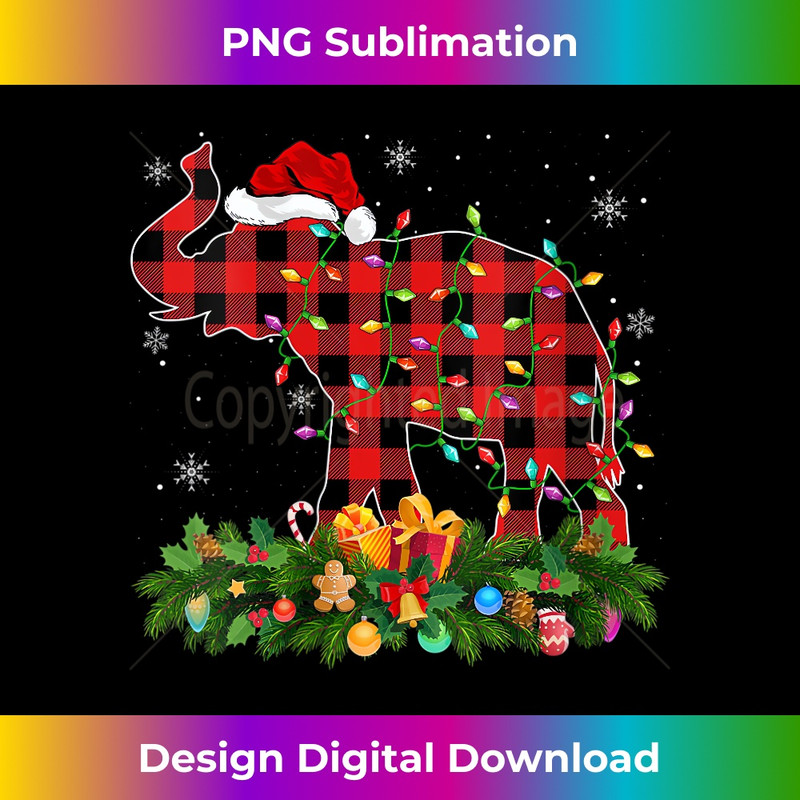 PZ-20231219-16226_Womens Elephant Xmas Lights Buffalo Plaid Santa Elephant Christmas V-Neck 3271.jpg