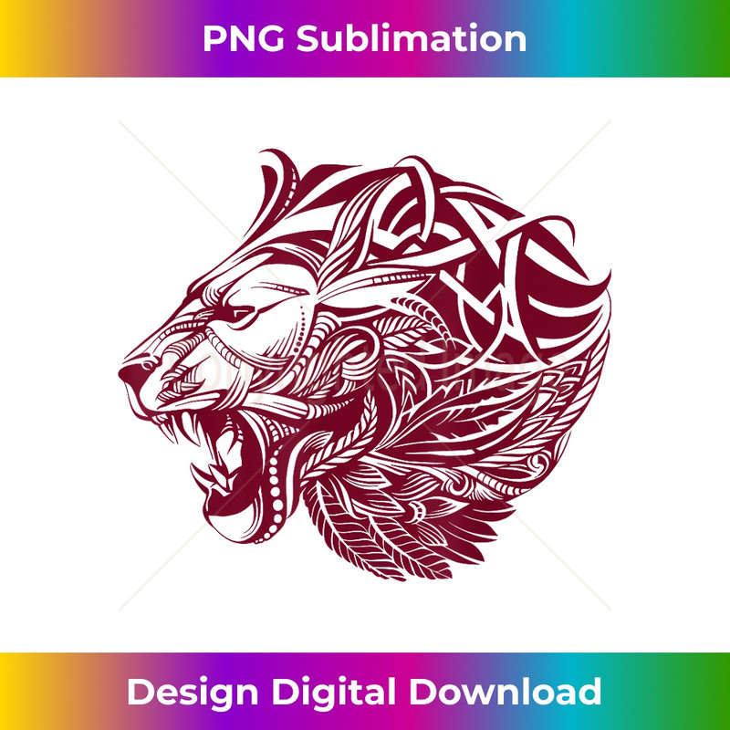 NQ-20231219-10014_Lion growling maroon lion tribal animal print design 2078.jpg
