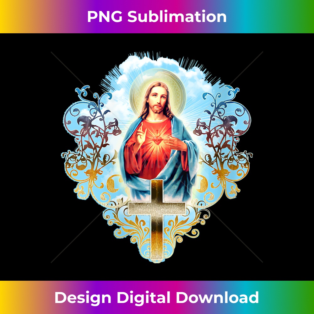 PQ-20231219-16674_Womens Sacred Heart of Jesus Christ Vintage Cross Catholic V-Neck.jpg