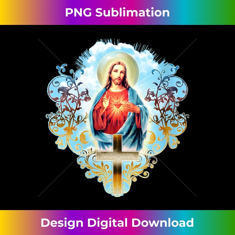 PQ-20231219-16674_Womens Sacred Heart of Jesus Christ Vintage Cross Catholic V-Neck.jpg