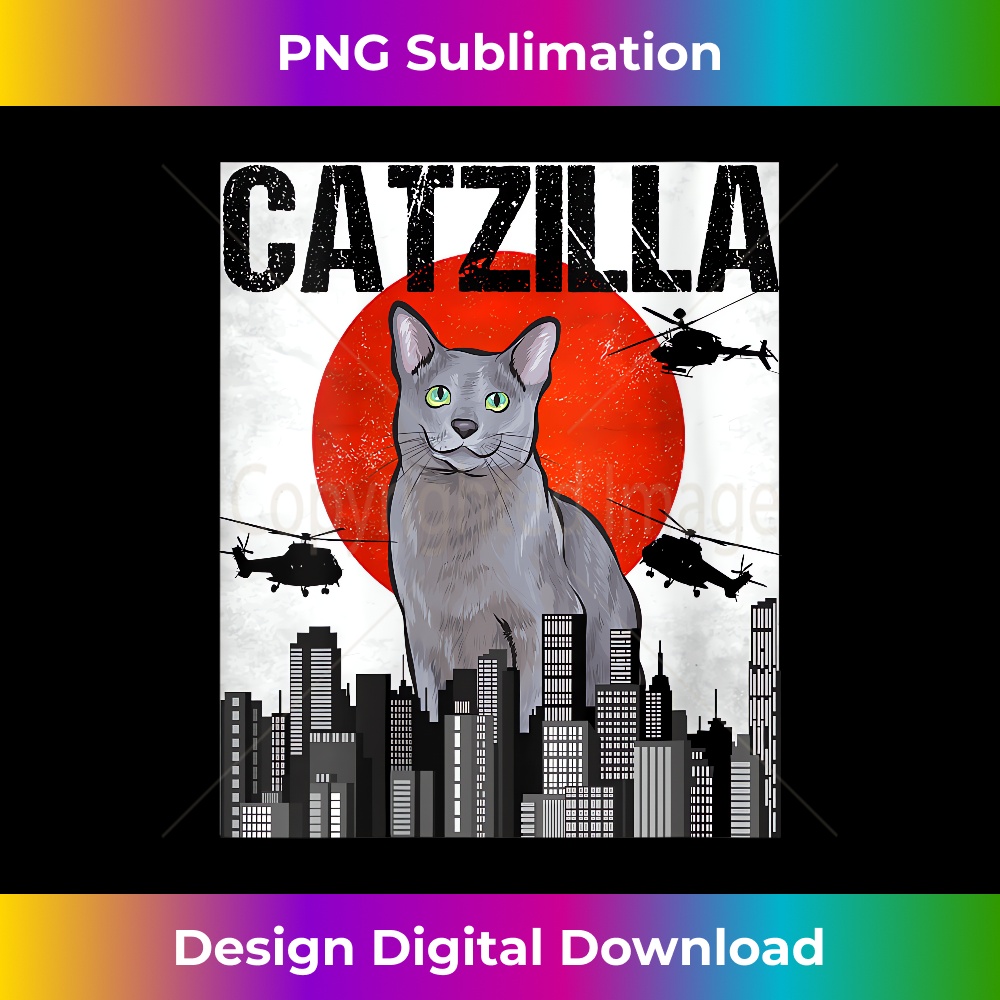 SW-20231219-16297_Womens Funny Vintage Japanese Catzilla Russian Blue Cat V-Neck 0837.jpg