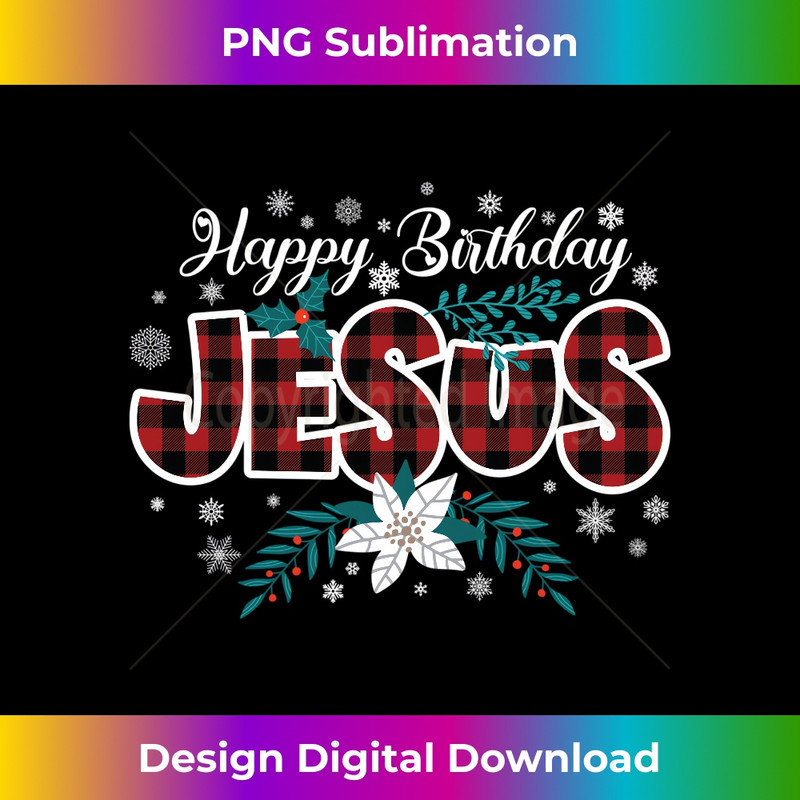 WC-20231219-1645_Christian Christmas Buffalo Plaid Happy Birthday Jesus Long Sleeve.jpg