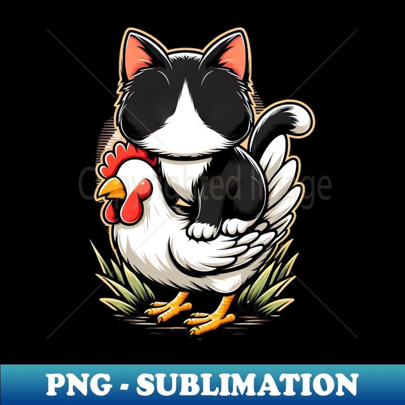 Riding Tuxedo Cat On A Chicken - Professional Sublimation Digital Download