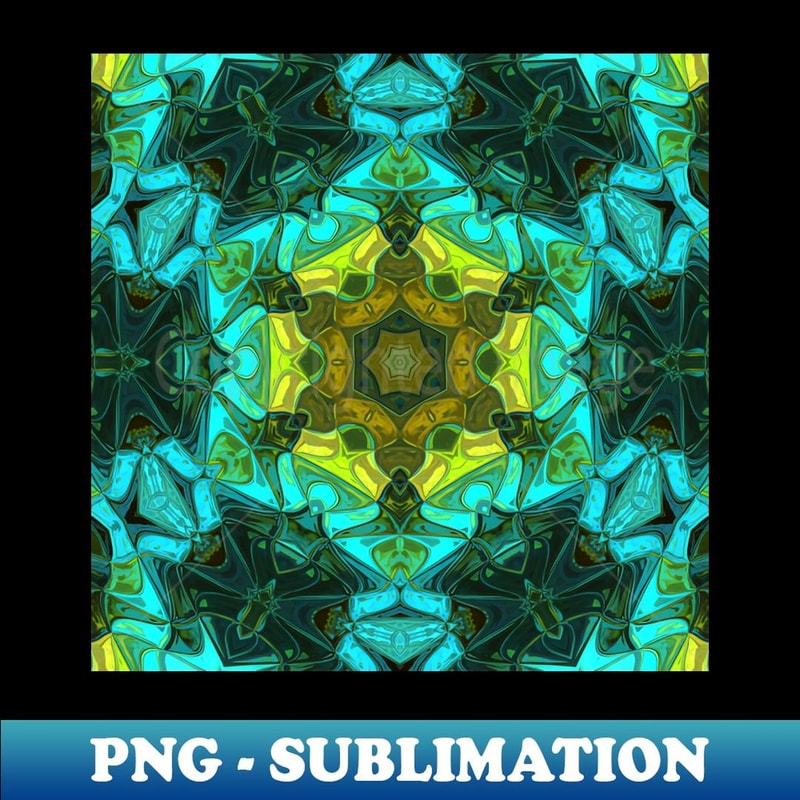 Mosaic Mandala Flower Yellow and Blue - PNG Sublimation Digital Download