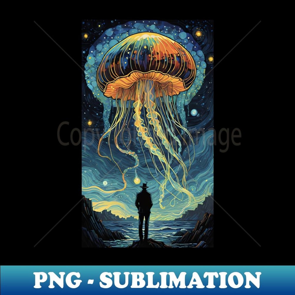 Starry Night Illumination Van Gogh-Inspired Jellyfish Reverie - Sublimation-Ready PNG File
