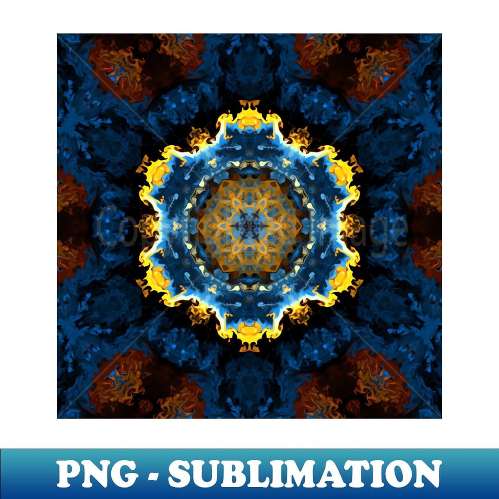 Psychedelic Mandala Flower Blue Yellow and Orange - Decorative Sublimation PNG File