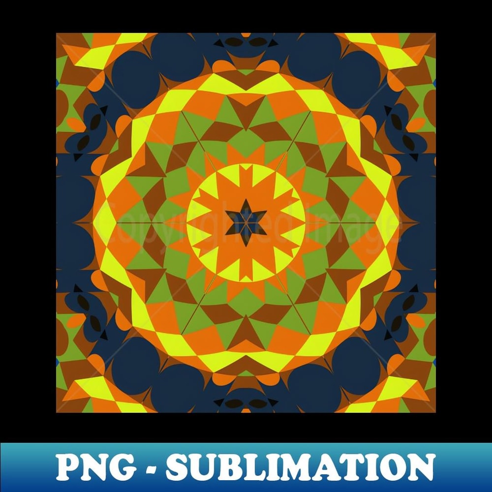 Retro Mandala Flower Orange Yellow Green and Blue - Digital Sublimation Download File