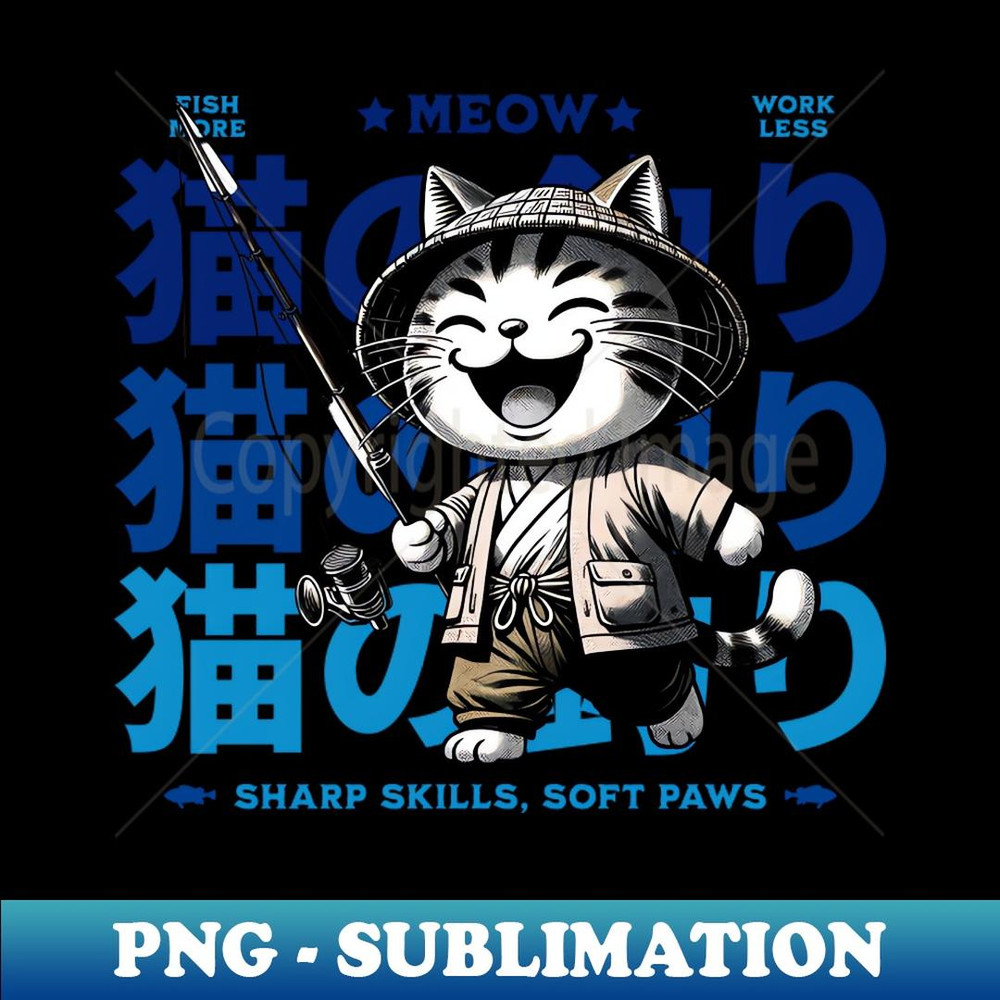 Neko Fish Master - Japan's Purrfect Angler - PNG Transparent Sublimation Design