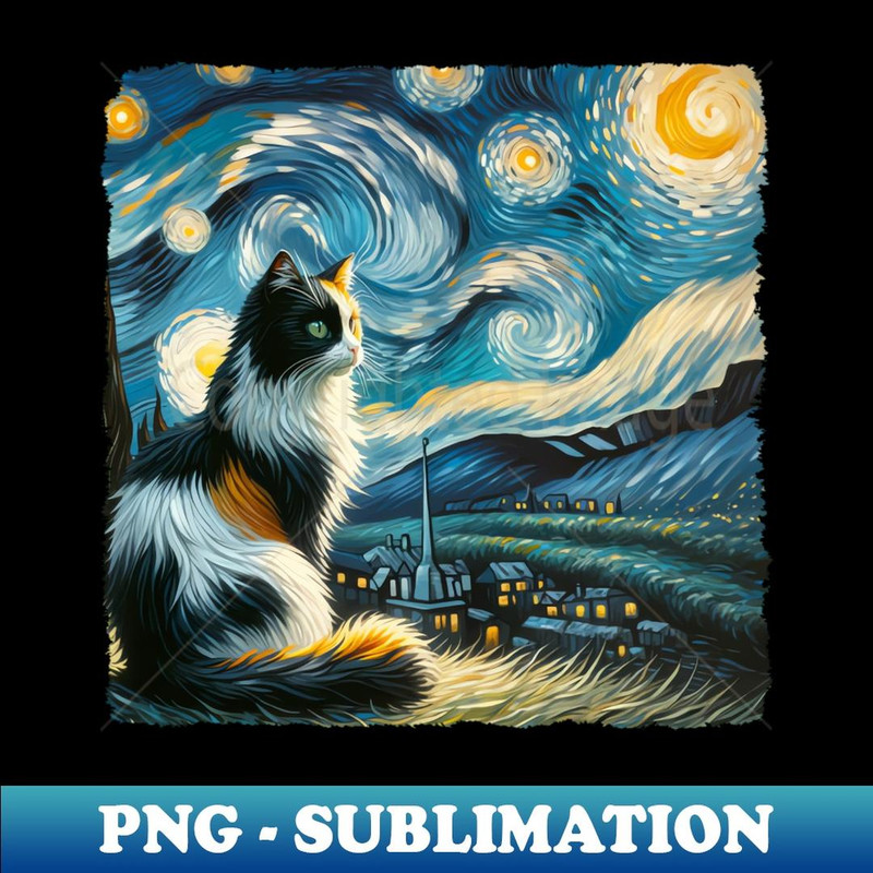 Bicolor Cat Starry Night Inspired - Artistic Cat - High-Resolution PNG Sublimation File