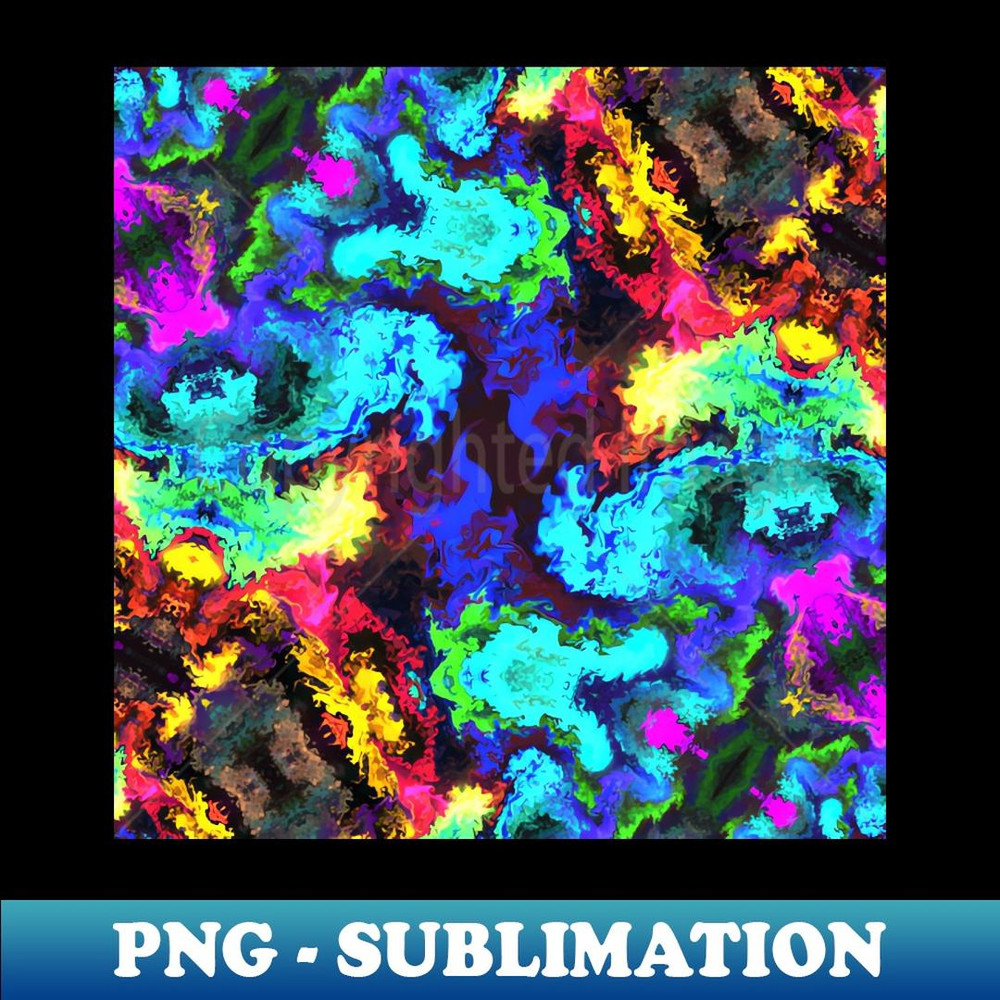 Psychedelic Hippie Square Blue Red Green Yellow and Purple - Instant PNG Sublimation Download