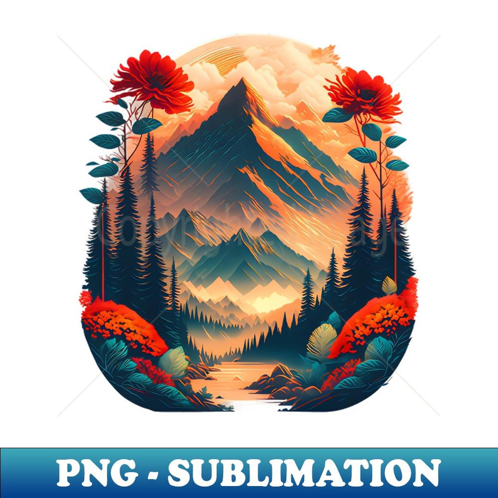 Colorful Abstract Mountain River Landscape Design - High-Resolution PNG Sublimation File