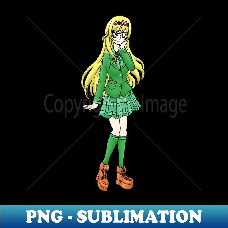 ANIME ELEGANT GIRL SCHOOL UNIFORM (GREEN) - PNG Transparent Sublimation File