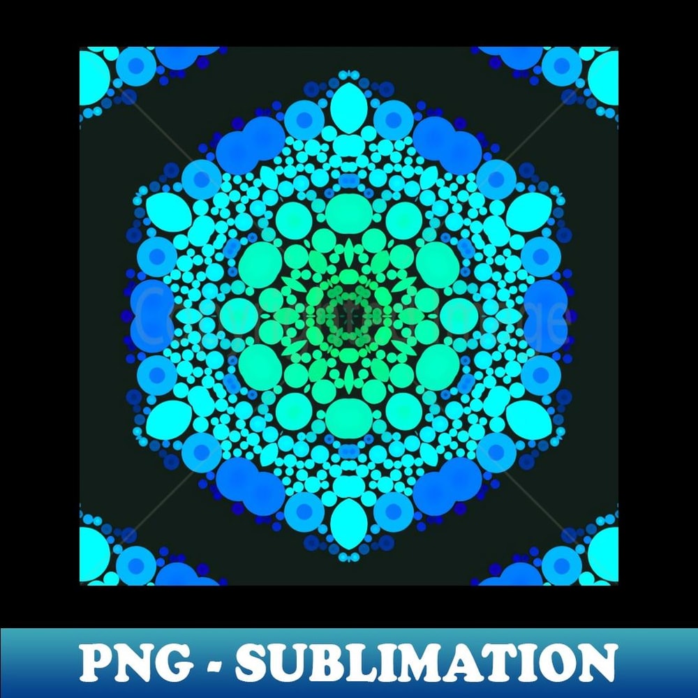 Dot Mandala Flower Blue and Green - Vintage Sublimation PNG Download