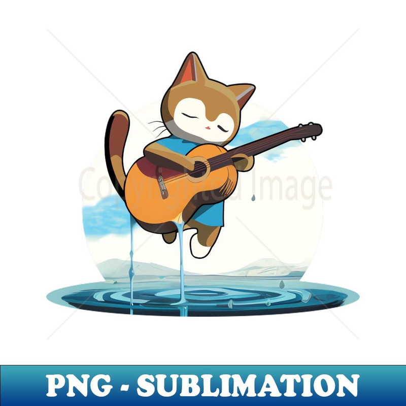 Anime Cat Playing Guitar - High-Quality PNG Sublimation Download