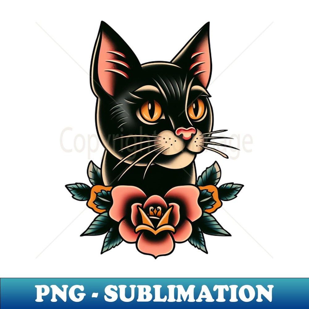 Black cat face tattoo - PNG Transparent Sublimation Design