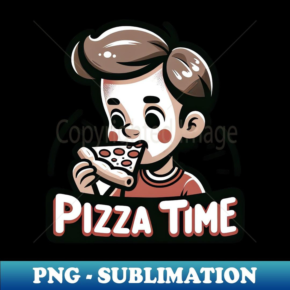 young boy eat pizza - Vintage Sublimation PNG Download