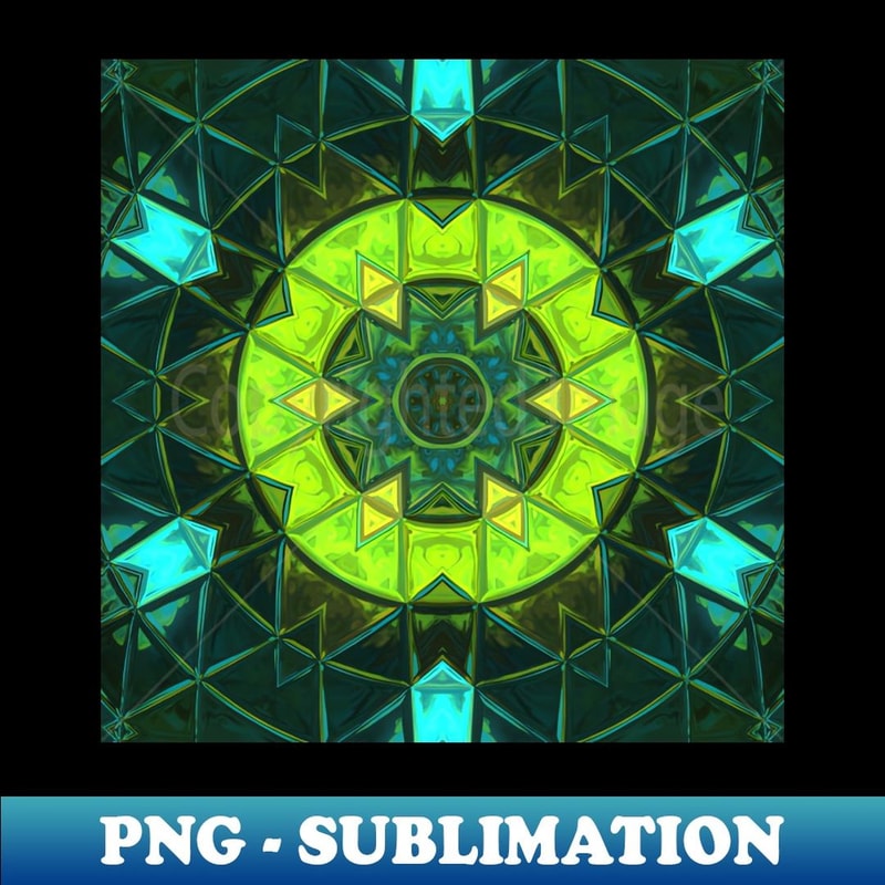 Mosaic Kaleidoscope Flower Green and Blue - Signature Sublimation PNG File
