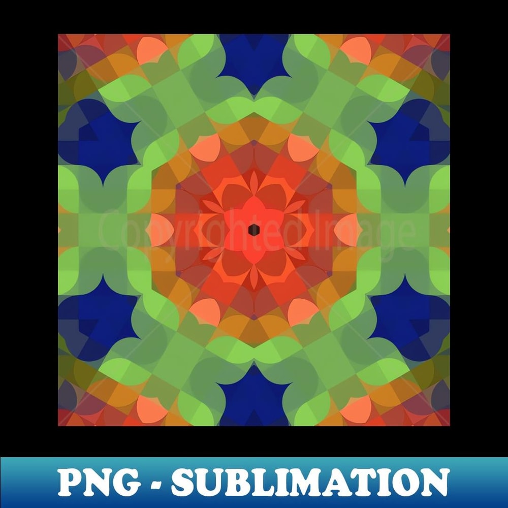 Retro Mandala Flower Orange Green and Blue - Instant PNG Sublimation Download