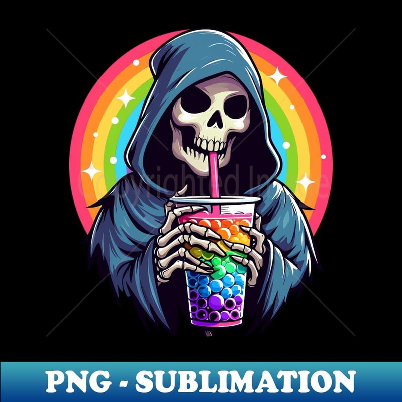 Grim Reaper Drinking Rainbow Bubble Tea - Stylish Sublimation Digital Download
