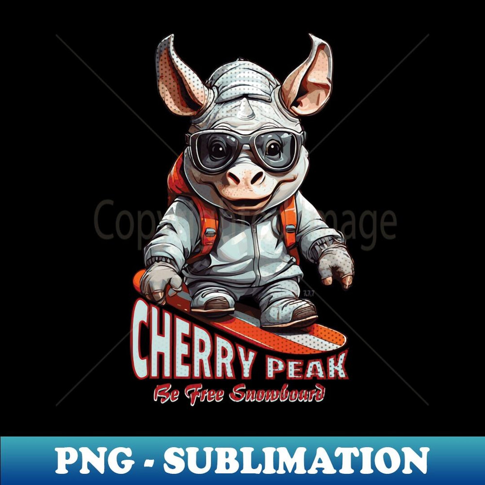 Cute Rhinoceros Cherry Peak Snowboard - Aesthetic Sublimation Digital File