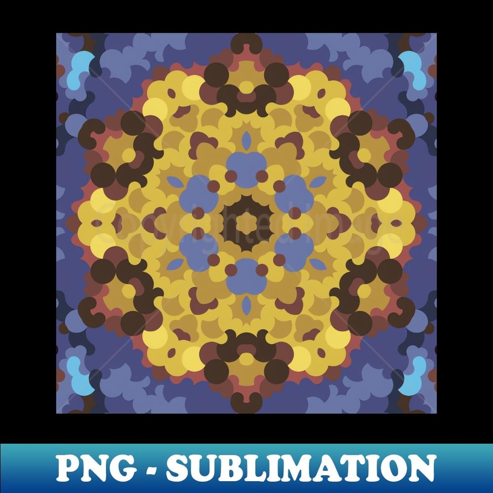 Retro Mandala Flower Yellow and Blue - PNG Sublimation Digital Download