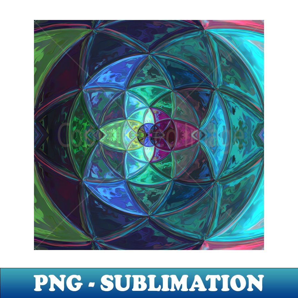 Mosaic Kaleidoscope Flower Green Blue and Purple - Exclusive PNG Sublimation Download