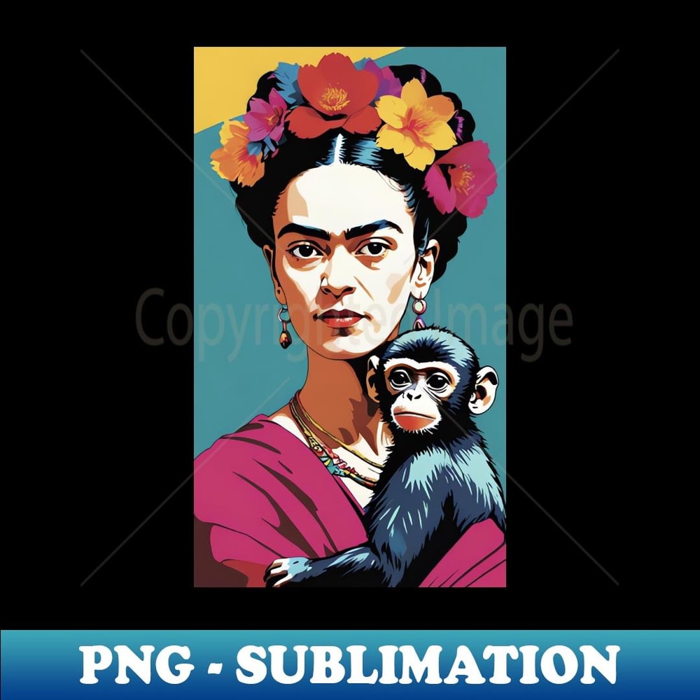 Frida's Jungle Harmony Colorful Portrait - PNG Transparent Digital Download File for Sublimation