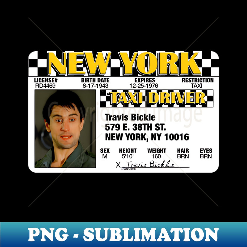 Travis Bickle Taxi License - Instant PNG Sublimation Download
