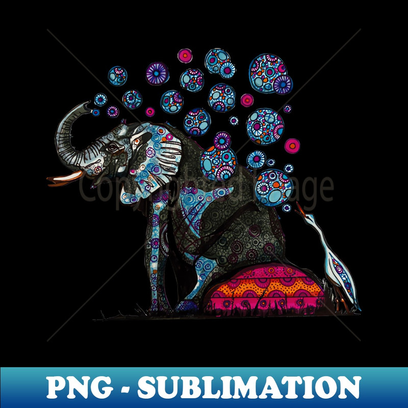 Elephant and Cattle Egret with Shweshwe bubbles - Trendy Sublimation Digital Download