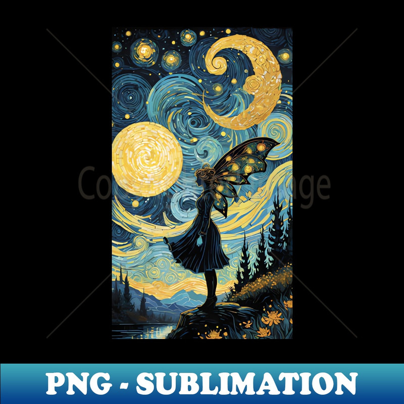 Starry Night Enchantment Van Gogh's Celestial Fairy - Vintage Sublimation PNG Download