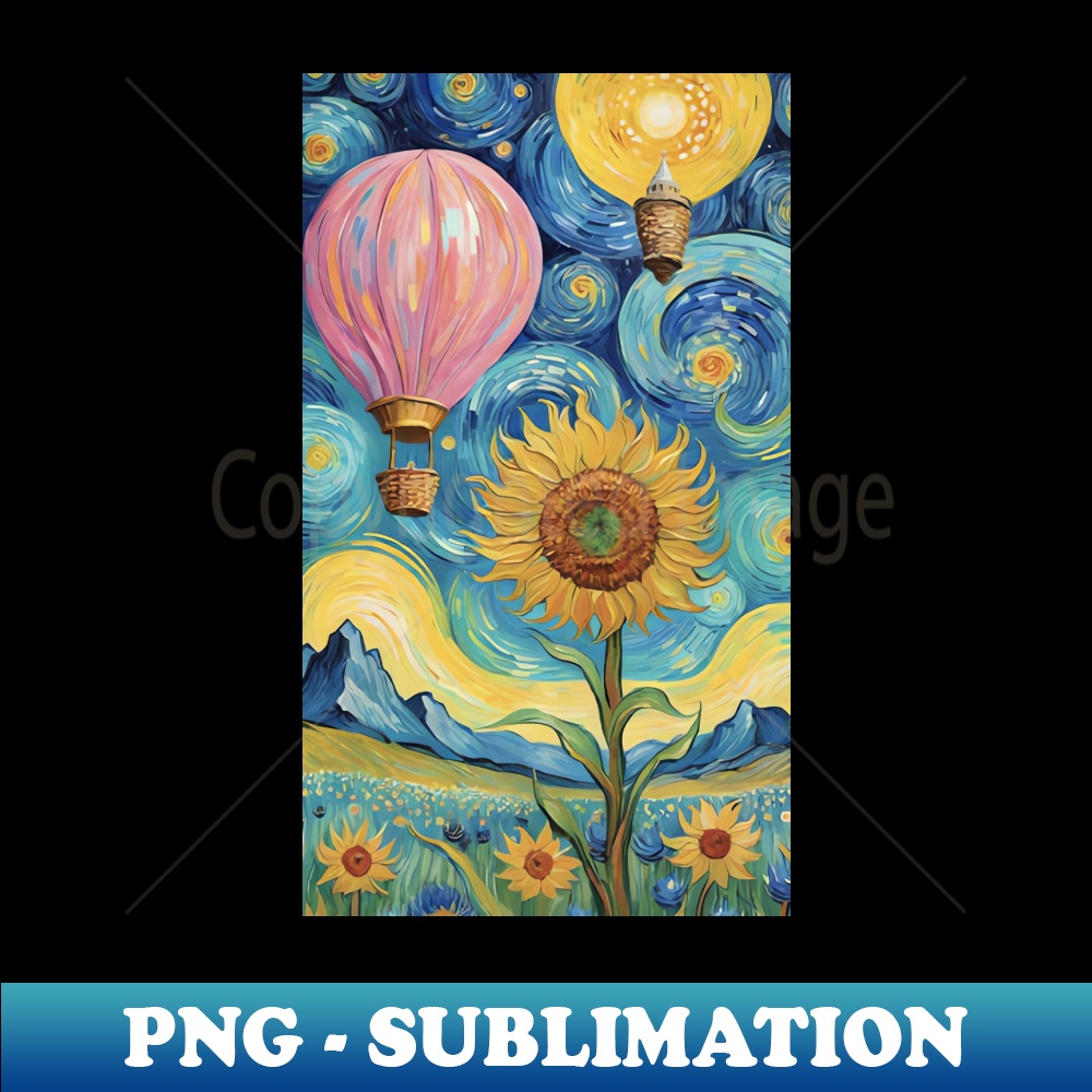 Aerial Van Gogh Starry Sunflower Skyline - Creative Sublimation PNG Download