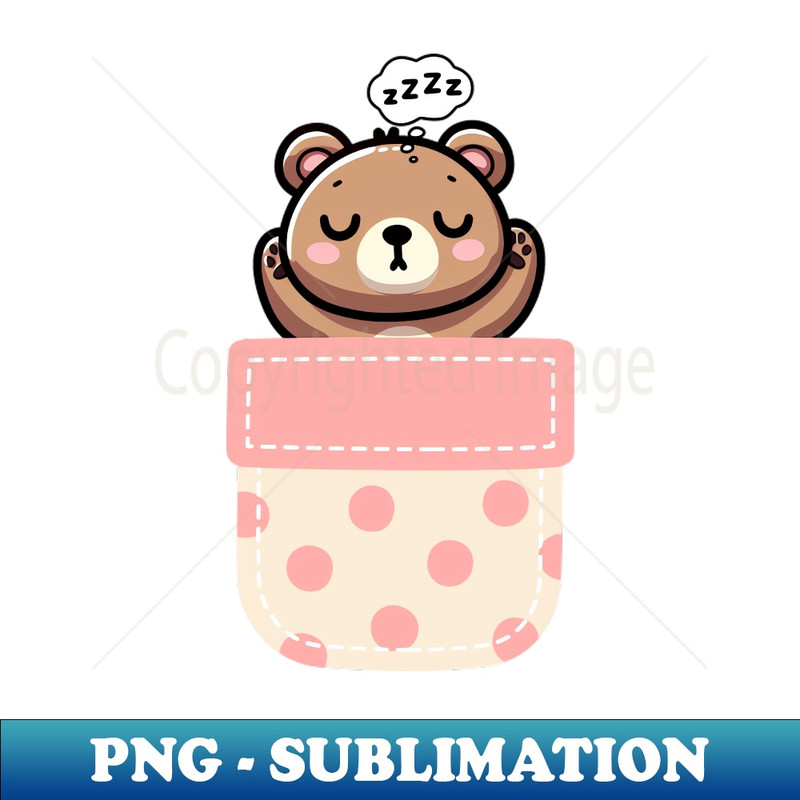 Sleepy Bear in Polka Dot Pocket - Modern Sublimation PNG File