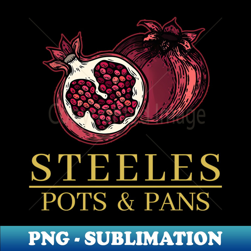 STEELES POTS AND PANS, POMEGRANATE - Vintage Sublimation PNG Download
